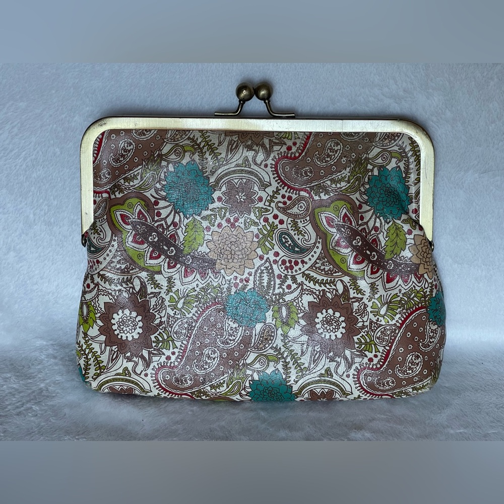 Vintage 70s Paisley, colorful kiss lock clutch purse